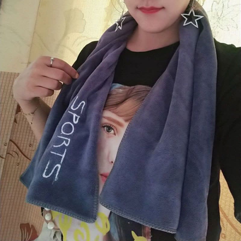 大毛巾运动跑步毛巾冲凉洗脸健身房擦汗毛巾吸汗家用定制绵柔吸水Z8|35*75(2条)宝蓝+咖色图片