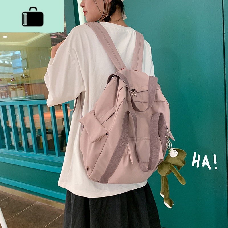 书包女ins韩版高中原宿ulzzang大学生双肩包男百搭大容量工装背包NEW LAKE 紫色（无挂件）