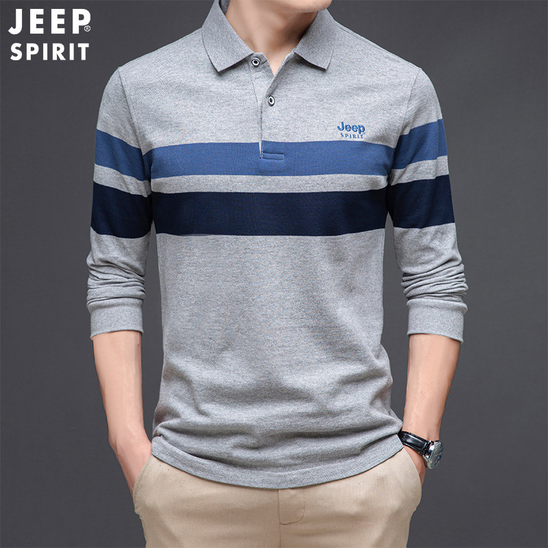 jeepspirit吉普长袖t恤男士秋冬季潮流帅气翻领上衣服纯棉休闲polo衫