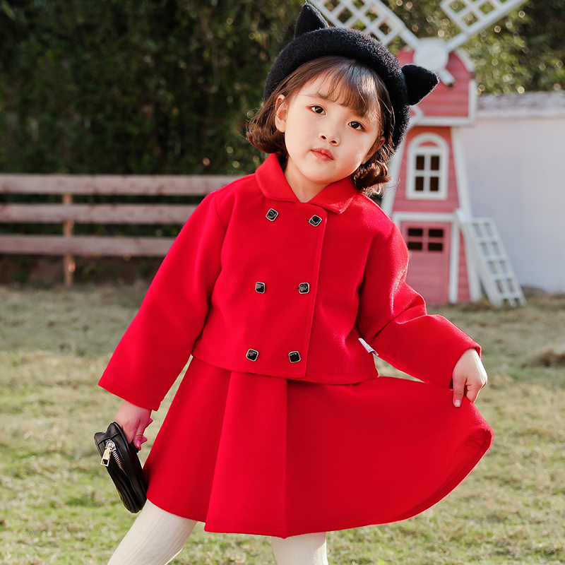 yuebin女童公主裙洋气冬款红色儿童裙子2020过年新款冬季加绒宝宝