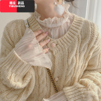 YIBUSHENG甜美雪纺蕾丝网纱打底衫女洋气薄款小衫长袖内搭宽松气质上衣春秋蕾丝衫 杏色 M