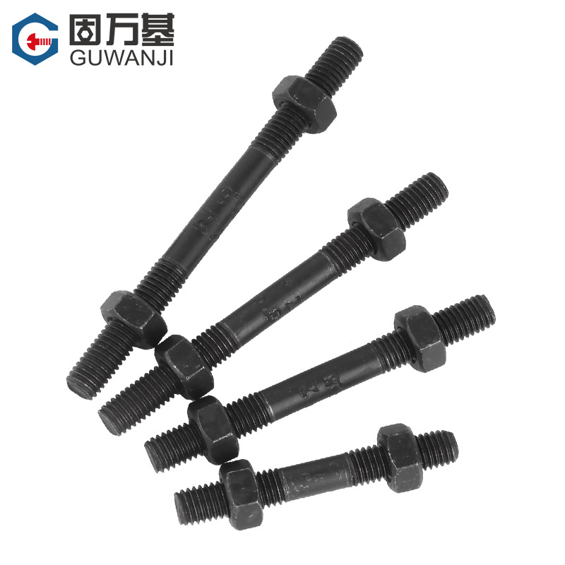 8.8级双头螺丝螺母套装组合 铁黑组合套装螺丝(双头螺丝1个+六角螺母2个)M12x70 5套装高清大图