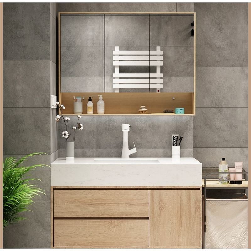 现代简约卫浴室柜组合洗手台盆柜套装它墅卫生间洗脸洗漱台岩板一体盆