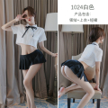 长夜漫漫情趣内衣性感透视学生白衬衫蝴蝶结制服诱惑百褶短裙1024 均码(80-120斤) 白色