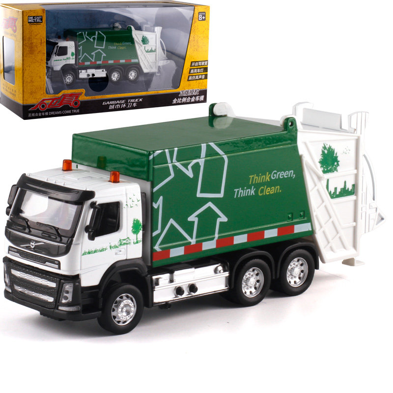 彩珀沃尔沃合金环卫垃圾车清洁车儿童玩具工程车小汽车模型儿童 绿色