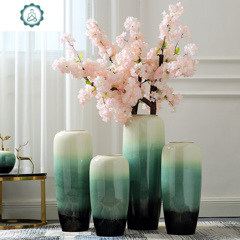 现代陶瓷落地大号富贵竹大花瓶景德镇客厅插花干花装饰新中式摆件 封