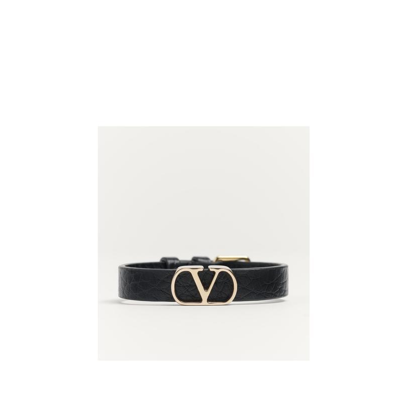 男士古董黄铜VLogo标志可调节皮革手链时尚饰品
