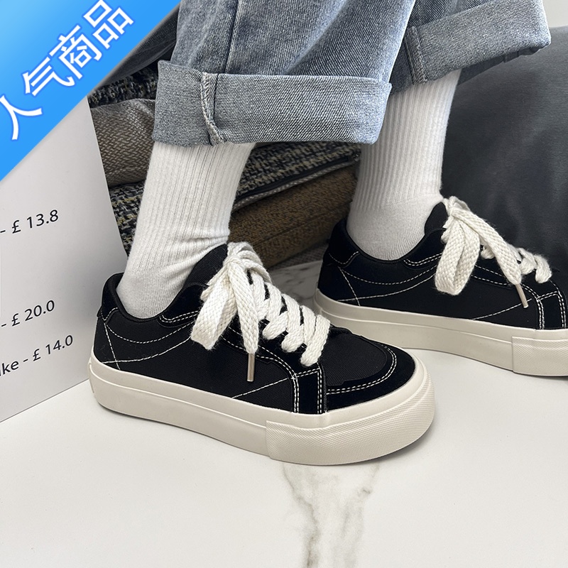 SUNTEK卷毛高 红色厚底帆布鞋女2023新款夏季百搭板鞋子学生潮小众设计高清大图