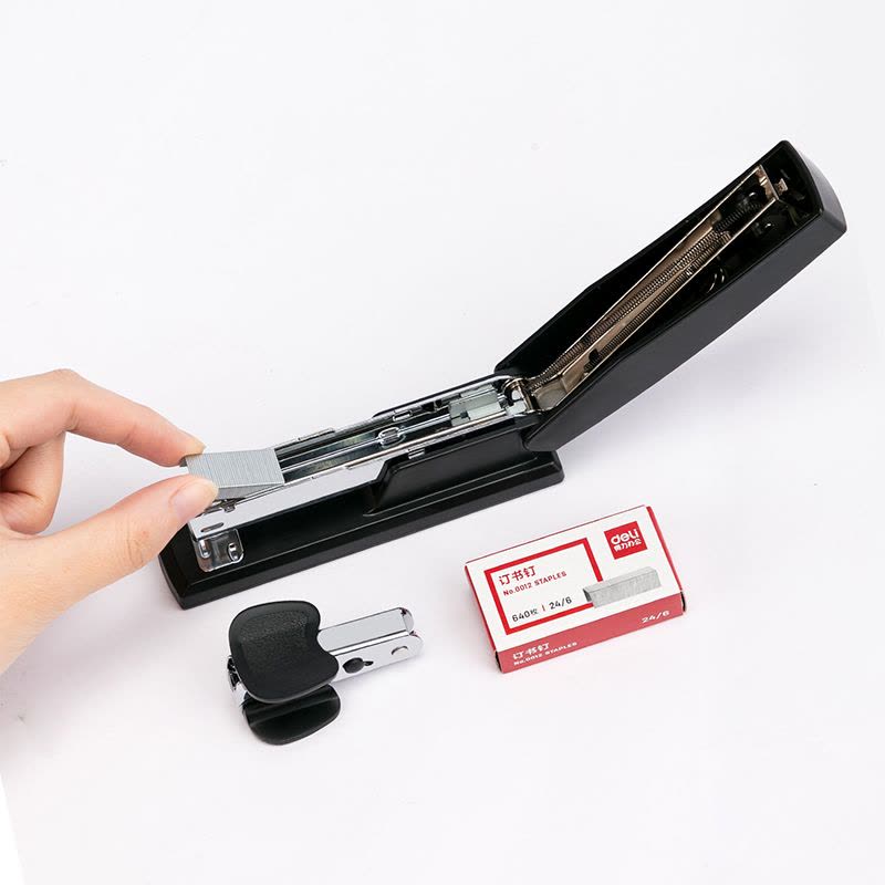 得力(deli) 0354黑色 12#办公订书机3件套(订书器+订书钉+起钉器)办公用品图片