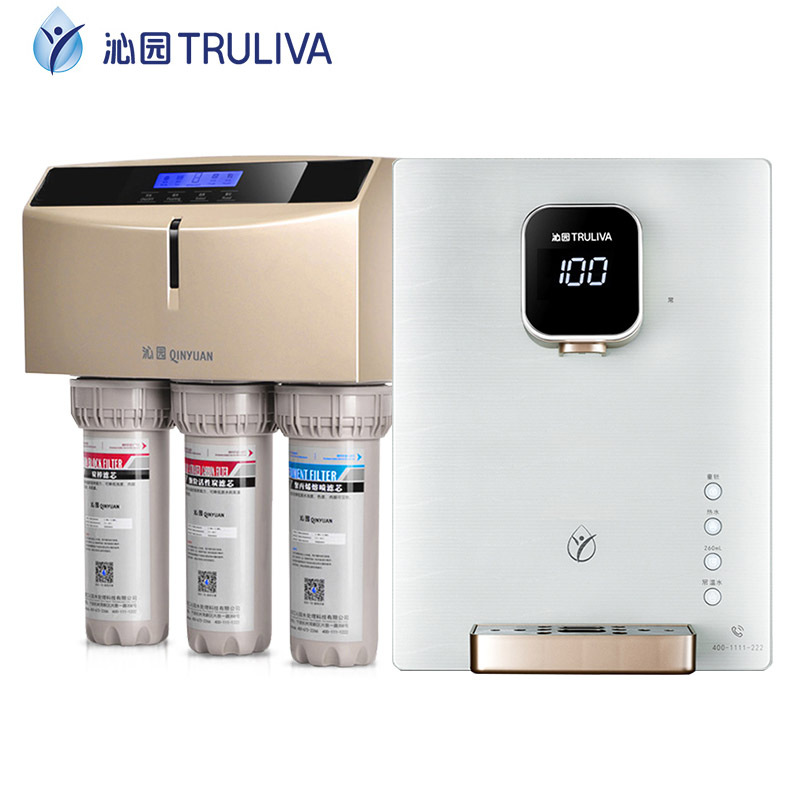 沁园(QINYUAN)净水器家用厨下式直饮厨房过滤器RO-185I+LNW580-5W饮水机套餐大流量净水机