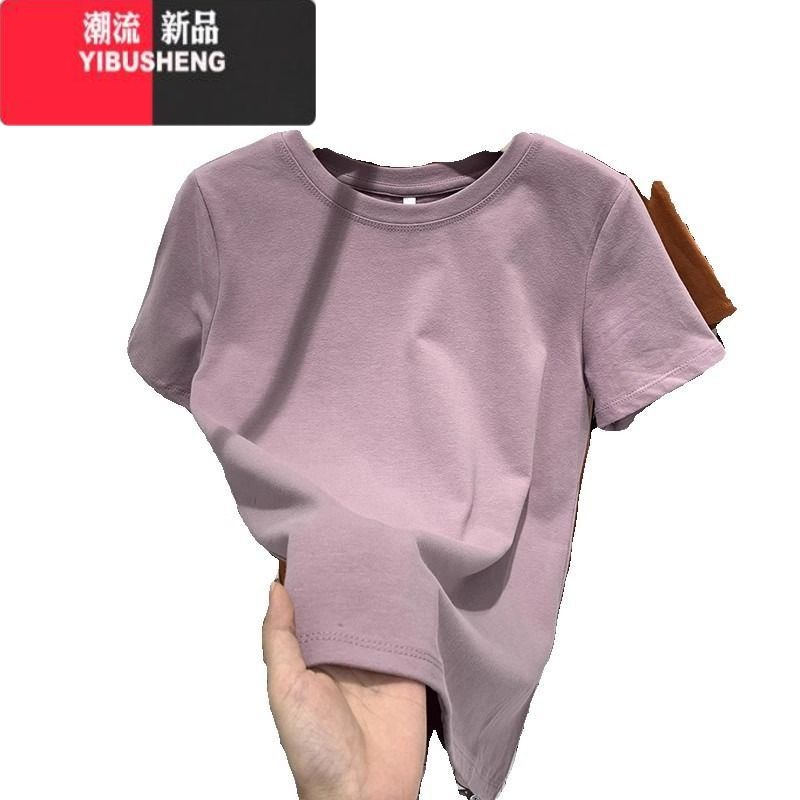 YIBUSHENG正肩短袖t恤女2024年季新款宽松内搭百搭圆领体恤薄款上衣高清大图