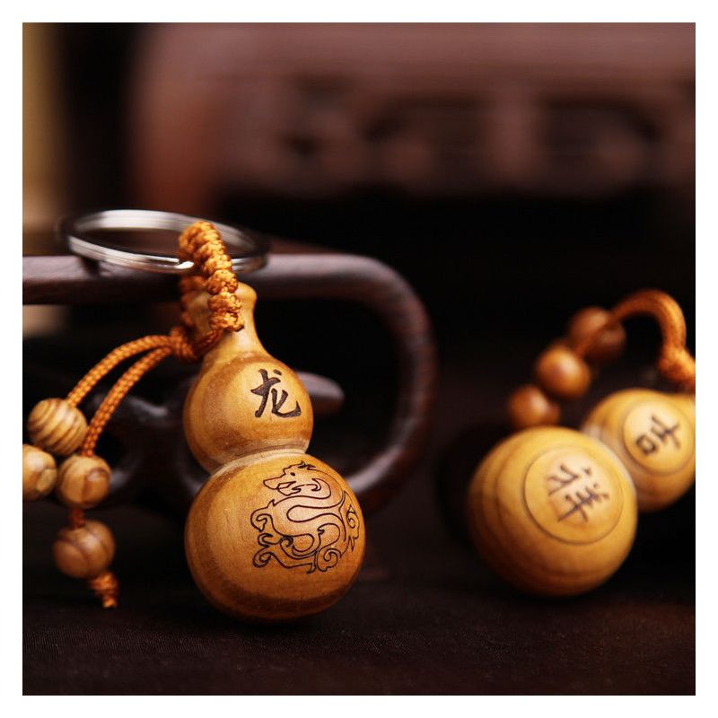 福禄平安福禄招财辟邪桃木葫芦钥匙扣生肖祝福语挂饰礼品