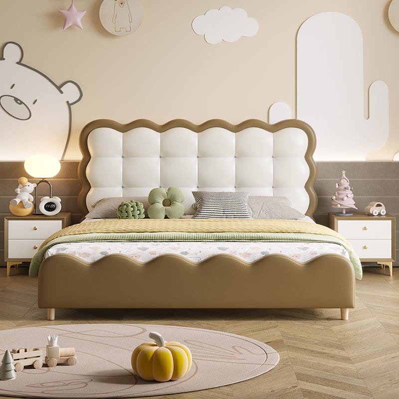 女孩公主床皇冠皮艺床1.5米粉色云朵少女学生单双人实木床图片