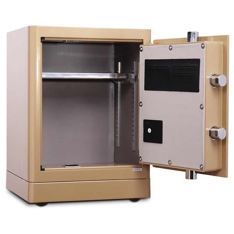 得力(deli)4066指纹密码双重保险箱 淡金 高52cm 电子防盗保险箱 3C认证办公家用防盗合同资料保险柜