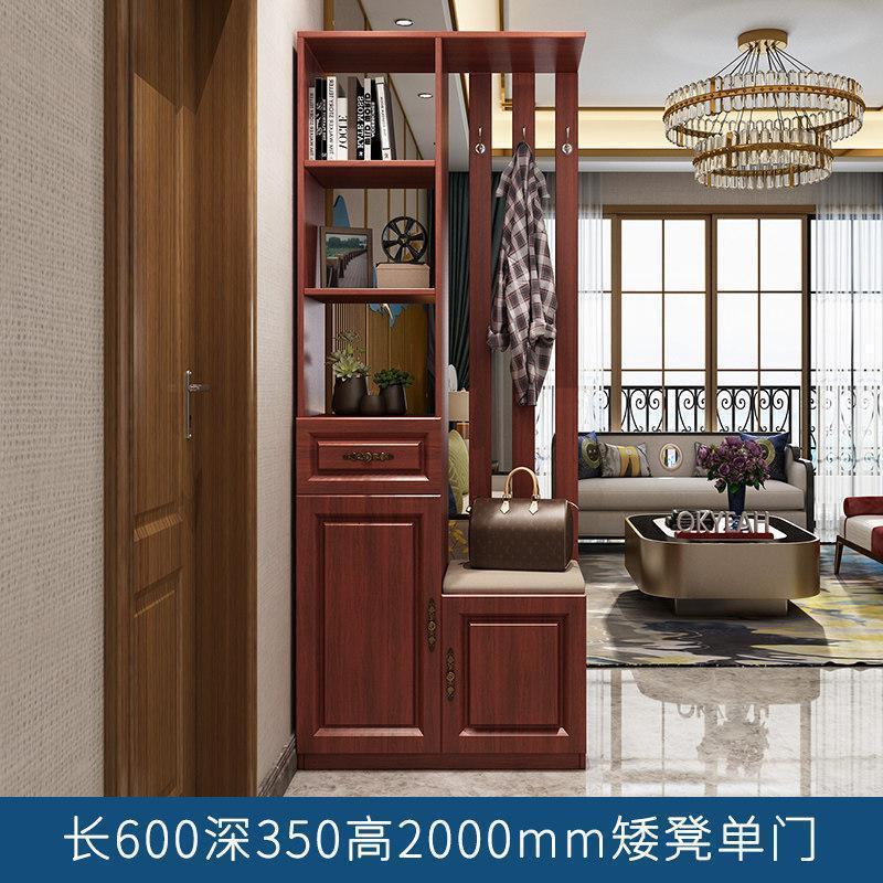新中式玄关柜客厅隔断柜进入户鞋柜一体带隔断创意屏风柜衣帽架_9_864 长600深350高2000mm矮凳单门组装框架结构