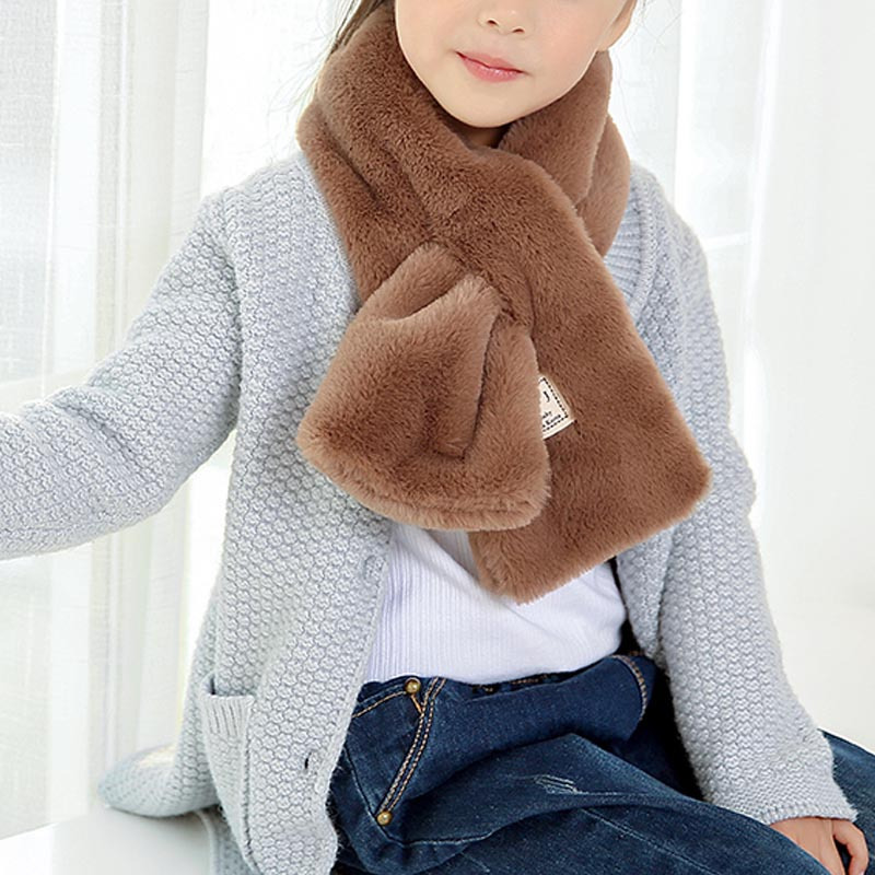 儿童围巾韩版加厚保暖简约纯色男女童宝宝毛绒围脖围巾秋冬季配饰婴童