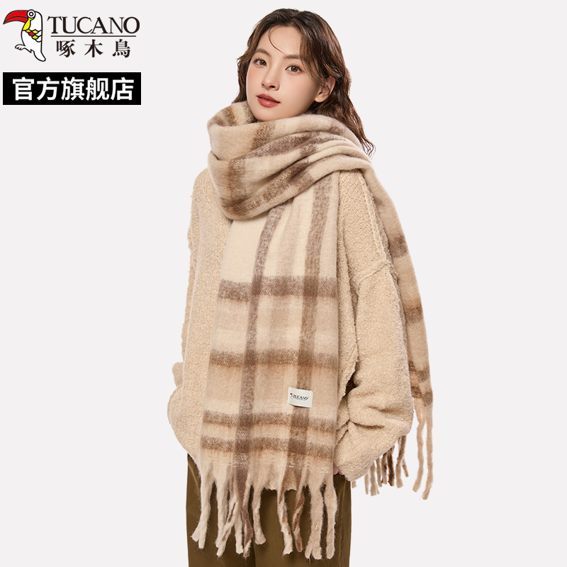 啄木鸟2025春新款围巾女加厚保暖情侣学生百搭黑白格子披肩围脖春高清大图