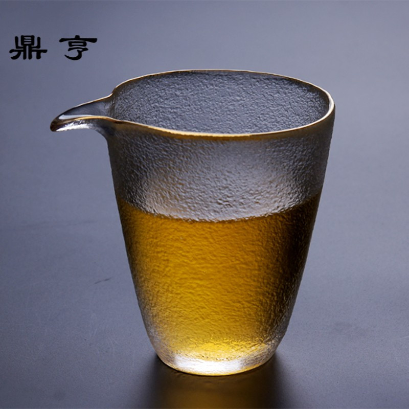 鼎亨手工日式锤目纹玻璃三才盖碗整套描金大号公道杯功夫泡茶具分