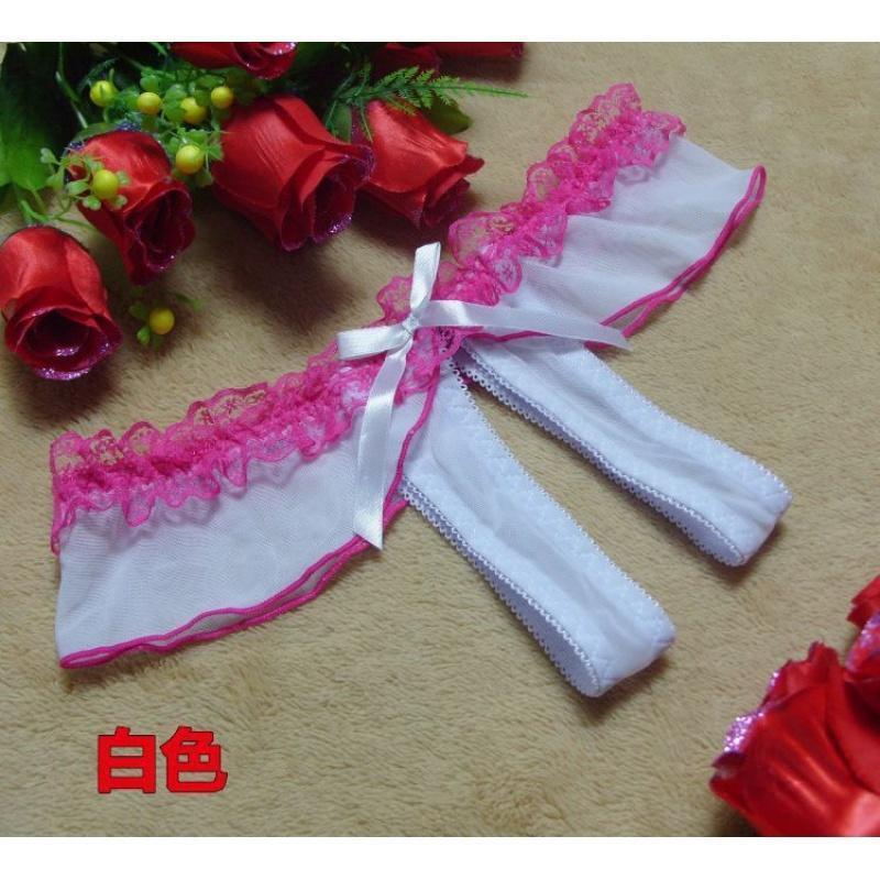 1件火辣诱惑女士内衣诱惑蝴蝶结蕾丝开裆丁字内裤(SY2087)