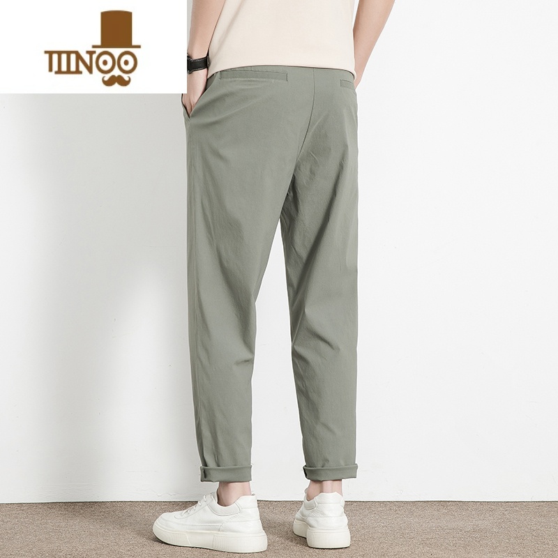 YANXU休闲裤男2023新款夏季薄款潮牌直筒九分冰氧吧小西裤修身裤子长裤高清大图