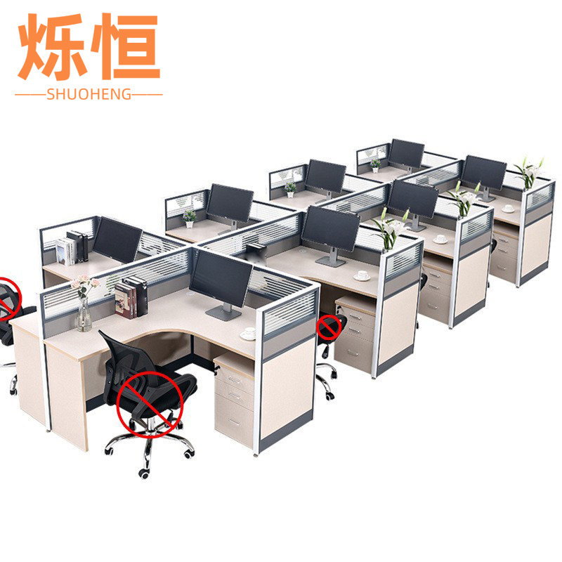 烁恒 办公桌 T型8人位+柜 套高清大图