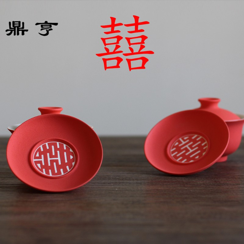 鼎亨景德镇喜庆三才盖碗分茶器泡茶器茶具手工刻双喜陶瓷盖碗礼