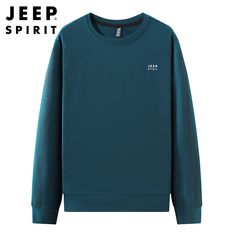 JEEP SPIRIT吉普卫衣男2021春秋新款宽松大码纯色套头圆领上衣户外运动休闲男士卫衣