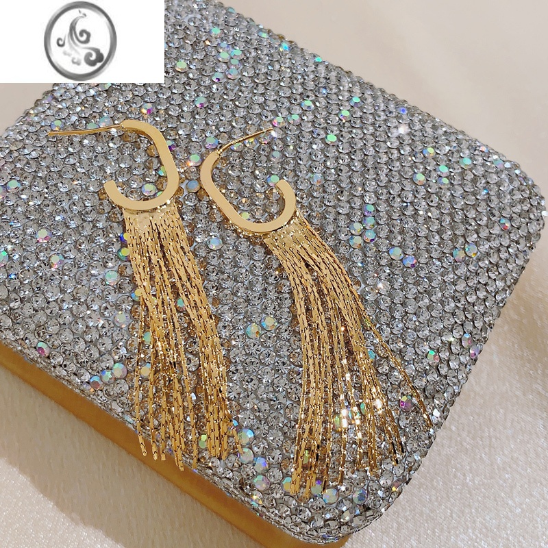 JiMi金色长款流苏拾欢气质大脸适合的耳环小众设计高级感百搭耳饰女潮