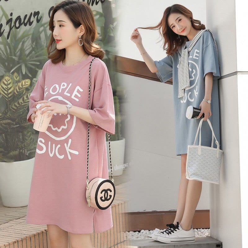 迪鲁奥(DILUAO)孕妇装夏装外出2021新款条纹披肩孕妇连衣裙中长款时尚潮妈孕妇裙子夏季宽松透气T恤图片