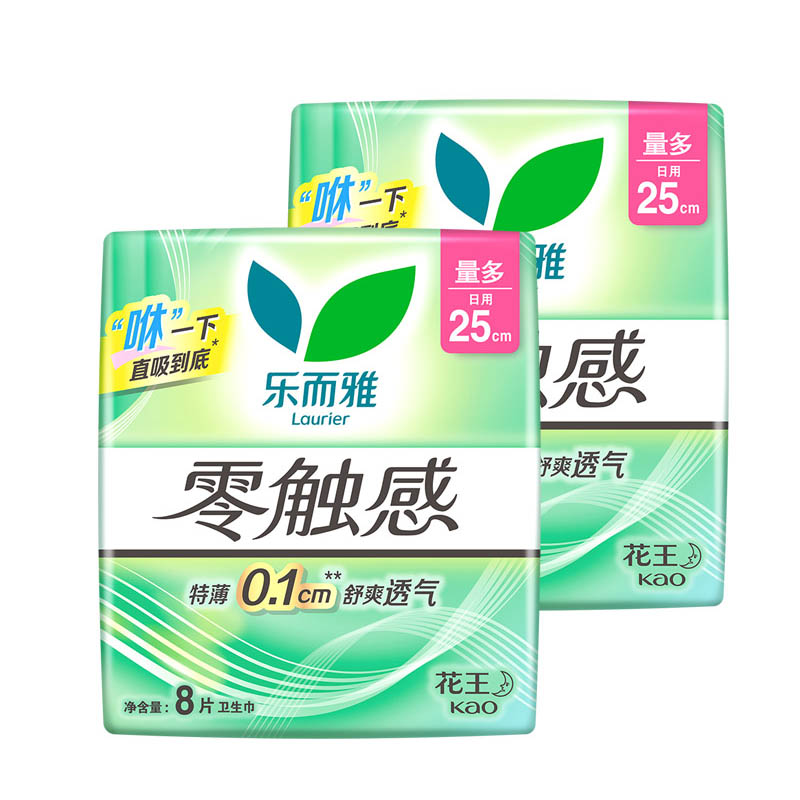 花王(MERRIES) 乐而雅零触感特薄特长日用护翼型卫生巾 25cm 8片*2包 2x7026高清大图