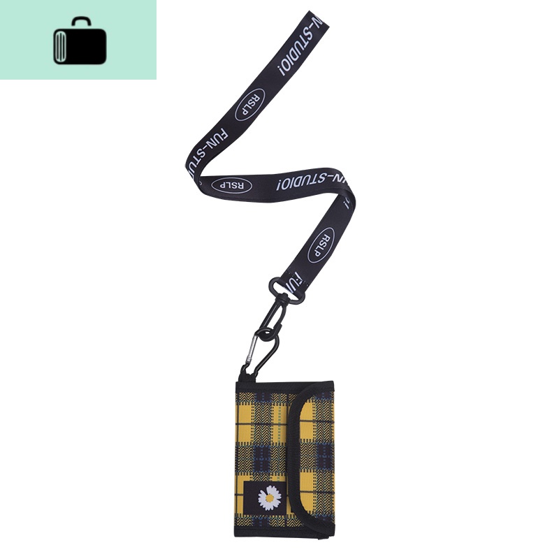 2020新款挂脖子小零钱包女ins短款折叠多层学生韩国可爱NEW LAKE 黄色小雏菊钱包