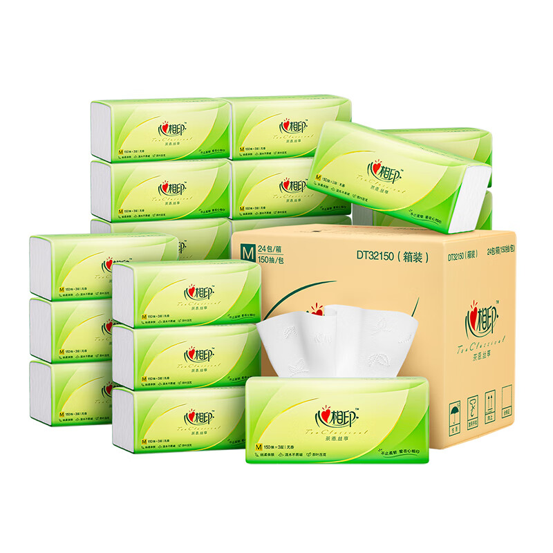 心相印 60dt32150(包装)心相印茶语丝享系列150抽三层塑装纸面巾3包20