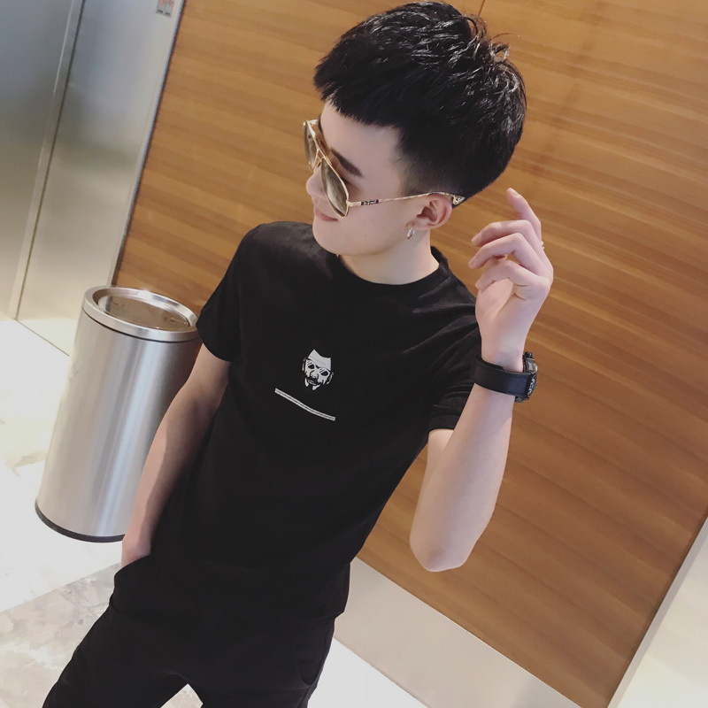 2018夏款男士短袖T恤韩版圆领卡通印花学生半截袖衣服修身潮半袖
