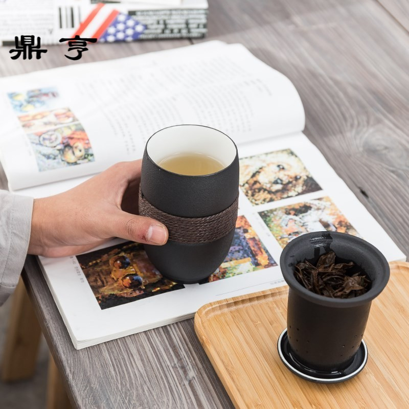 鼎亨日式带盖茶水分离泡茶杯随手杯家用办公室内胆便携过滤陶瓷茶