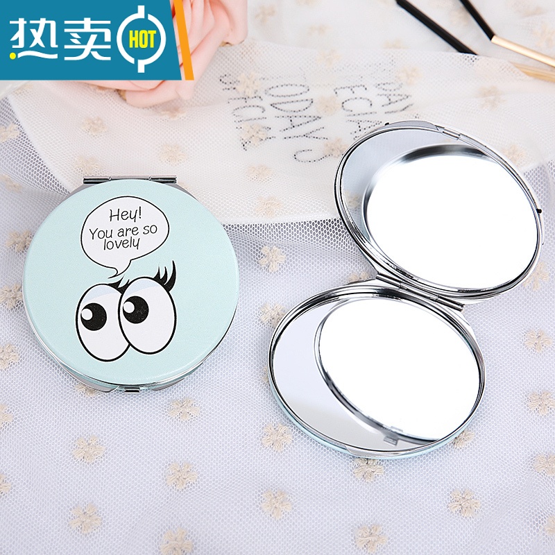 敬平时尚pu面镜韩式创意女士随身化妆梳妆镜迷你便携折叠小镜子双面镜便携式用镜 白底笑脸高清大图