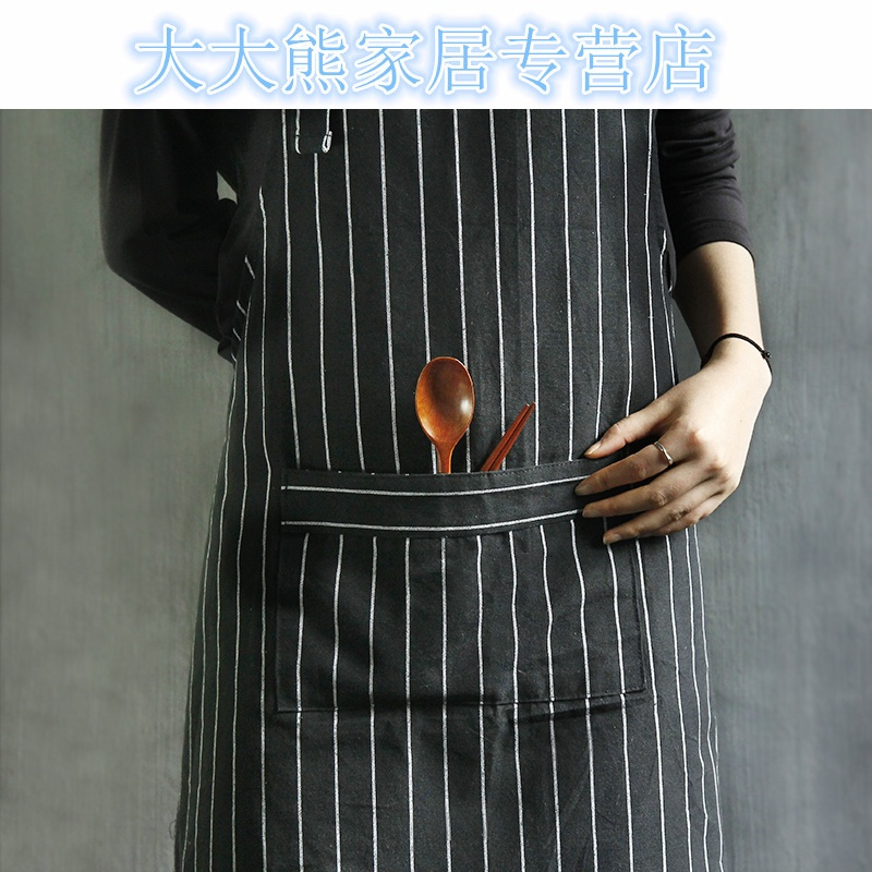 纯棉家用条纹防污做饭围裙 创意简约时尚工作男女围裙