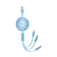 沃品(WOPOW)双向伸缩一拖三快充数据线1.2米 LC012蓝色