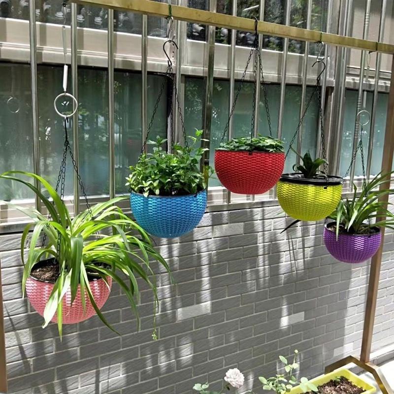 吊篮绿萝花盆悬挂懒人塑料自吸水花盆阳台室内绿萝加厚树脂花盆11|棕色 [升级加厚内篮款]-口径21cm中号