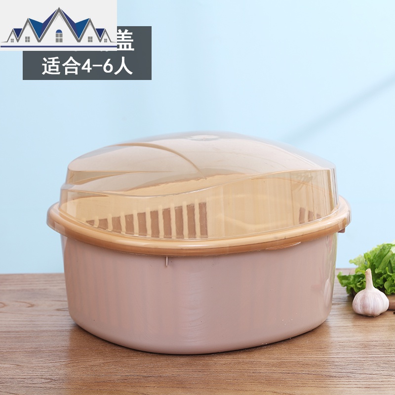厨房家用带盖碗盆碗碟置物架塑料碗柜装碗筷收纳盒放碗箱沥水碗架_15_644 大号黄色实色底