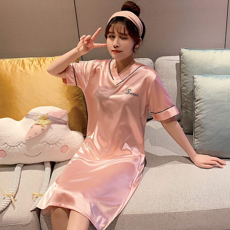suntek夏季睡衣女士冰丝睡裙韩版中长款清新可爱少女薄款甜美家居服