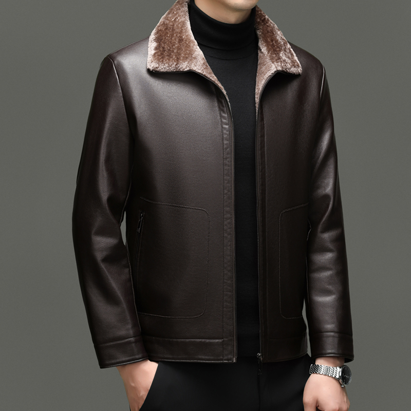 免费试穿 海宁真皮皮衣男士皮毛一体冬季绵羊皮翻领皮草加厚加绒皮夹克外套高端外套正品官方旗舰店高清大图