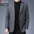 啄木鸟2025秋冬季小西装外套爸爸羊毛呢子加厚中年男士西服加厚0 185适合150-165斤 灰色