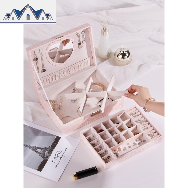 首饰盒公主欧式韩国带锁手饰品简约耳钉耳环项链首饰收纳盒大容量_41_712高清大图