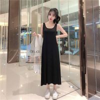 时尚套装2021秋季抽绳雪纺防晒衣吊带背心长裙女小个子休闲两件套 黑色背带裙子 只买裙子 S 80-95斤