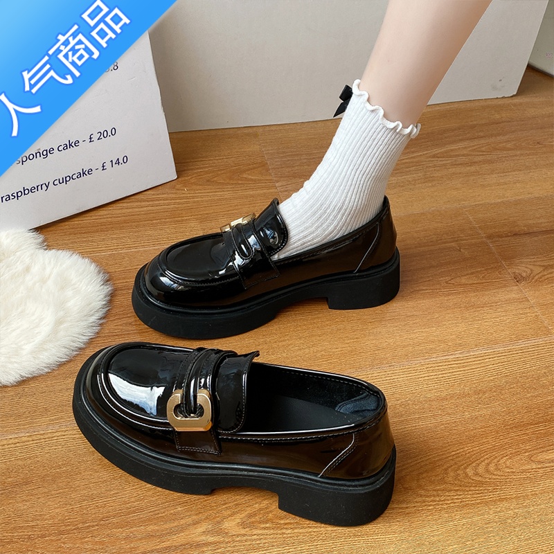 SUNTEK小皮鞋女鞋子春秋季加绒乐福鞋2023新款黑色学院英伦风一脚蹬单鞋高清大图