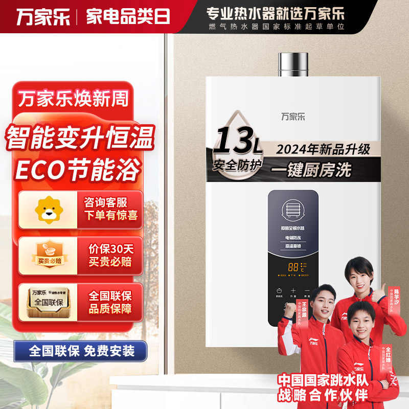 万家乐YP1燃气热水器家用电 智能恒温强排 13L