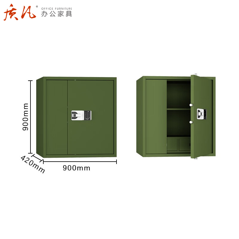 质凡 军绿色保密柜/分双节上国保锁 /ZF-BMG013/900*420*900mm高清大图