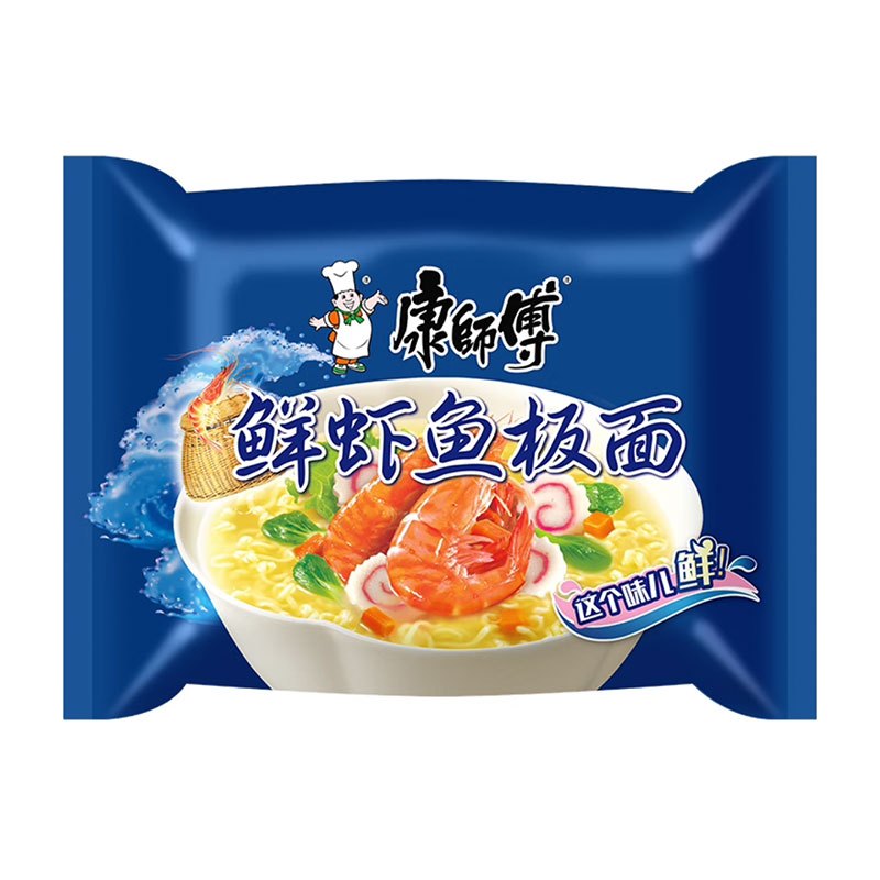 康师傅 红烧牛肉面五连包105g*5袋 /包+鲜虾鱼板面五连包98g*5袋/包 2口味(2包组)
