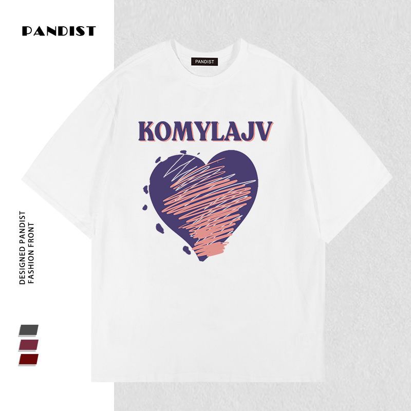 PANDIST夏季新款纯棉小众高级感韩版印花短袖男女宽松休闲T恤
