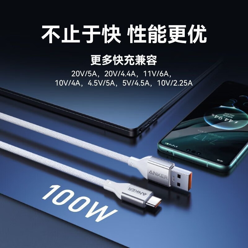 安克ANKERAnker安克usb转type-c数据线6A编织线A8051安卓充电线100W快充 A8051 白色高清大图